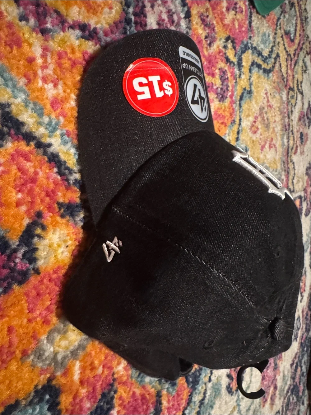 47 Black Baseball Cap with White Old English D
